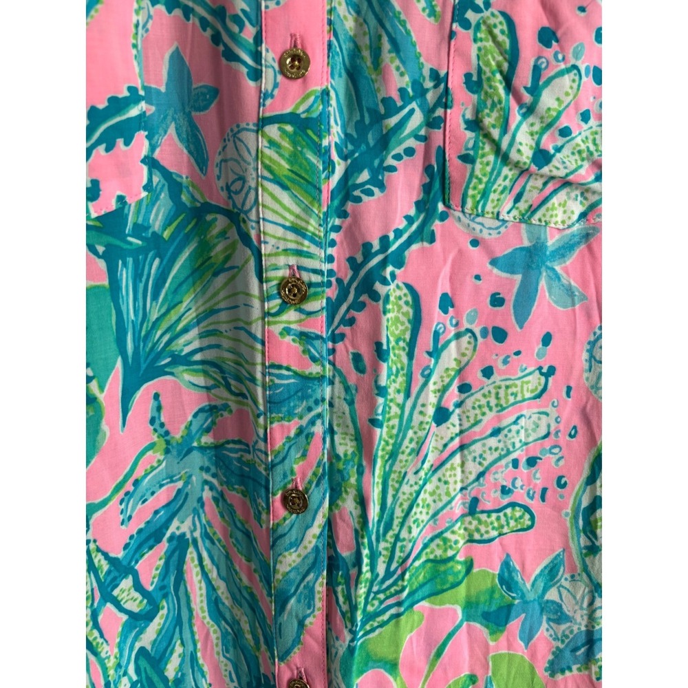 Lilly Pulitzer Natalie Shirtdress Cover Up S Pink Blue Sea Life Button Front - Picture 6 of 9